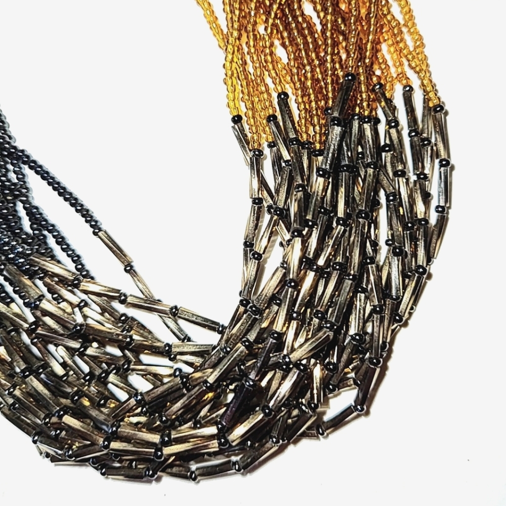 HANDMADE SEED BEAD & BUGLE BEAD MULTI-STRAND NECKLACE - SHADES OF GOLD & BRONZE - Picture 3 of 7